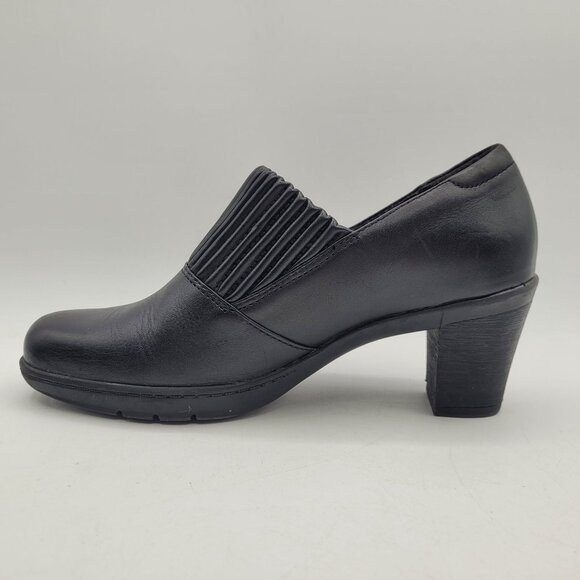 Clarks Bendables Thoughtful Q Womens 6 Vamp Shooties Chunky Heels Slip On Black - Picture 3 of 12